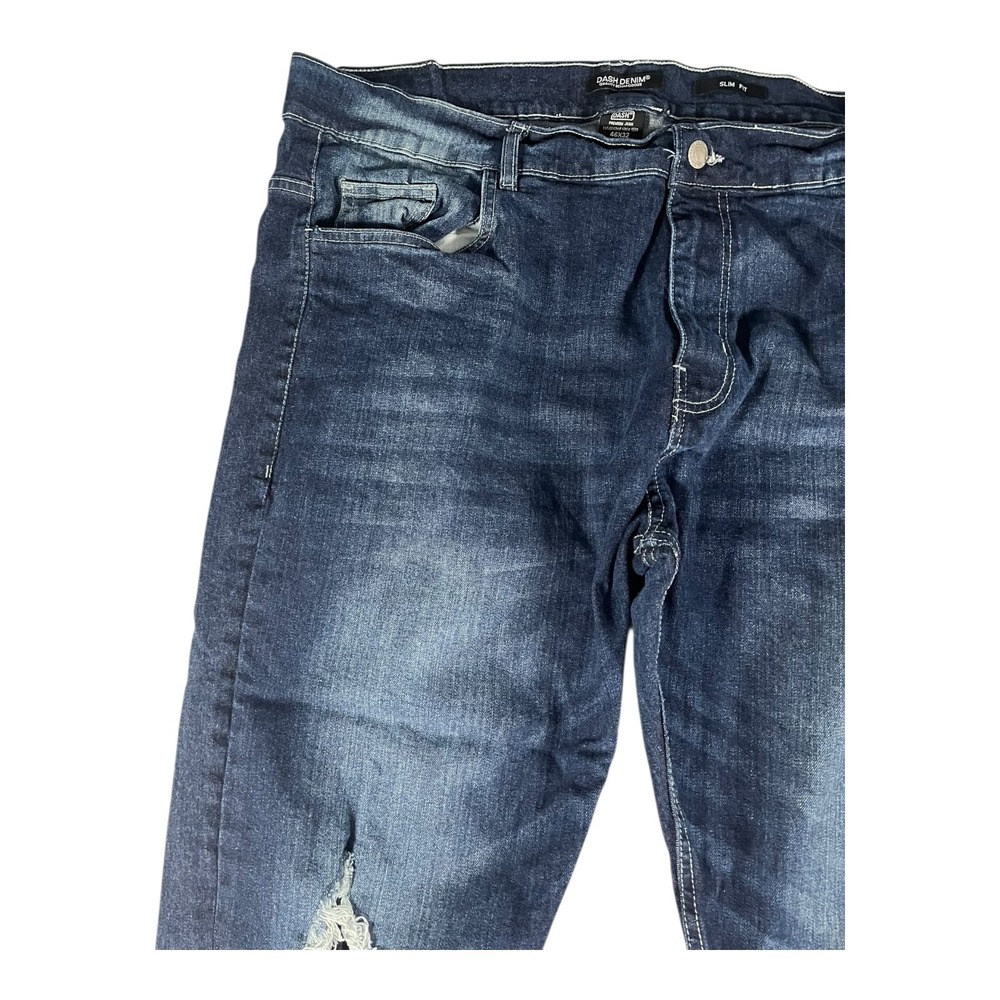 Dash Denim Men's Slim Fit Distressed Ripped Dark Wash Jeans Size 46x32 - Picture 7 of 16